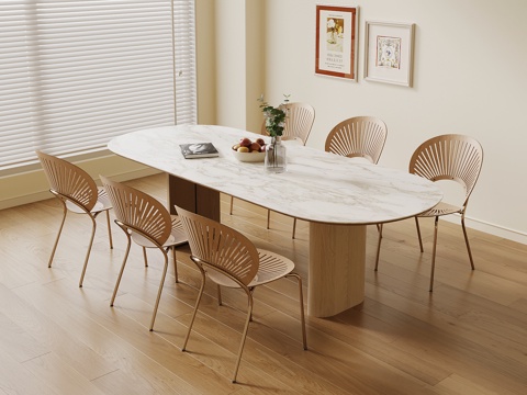  现代奶油风餐桌椅3d模型 