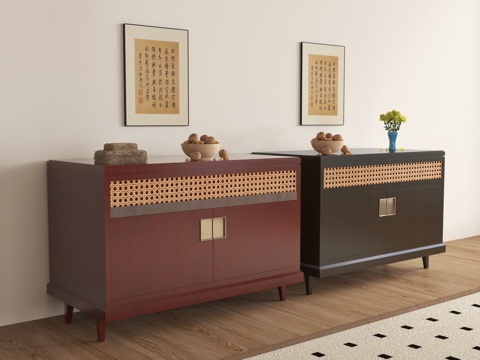  新中式玄关柜 边柜 储物柜 装饰柜3d模型 