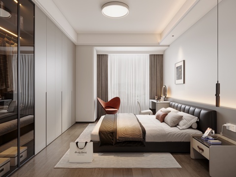  现代简约卧室3d模型 