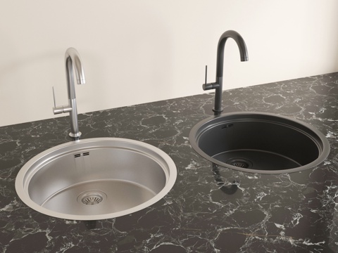 现代水槽洗菜池 洗菜盆水龙头 不锈钢水槽su模型