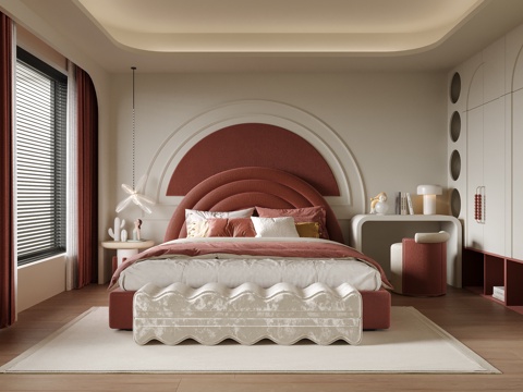 现代女孩房 儿童房 儿童床 梳妆台su模型