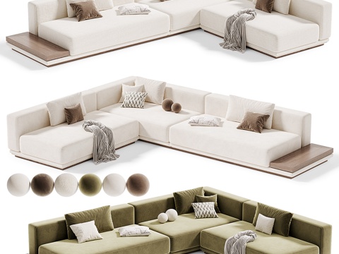  现代意式布艺组合休闲沙发3d模型 