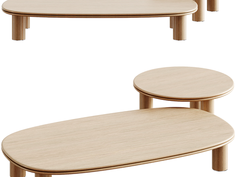  现代意式实木茶几组合3d模型 