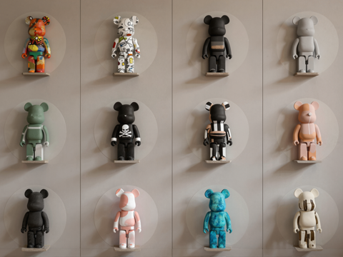 现代玩具公仔暴力熊手办手办墙su模型