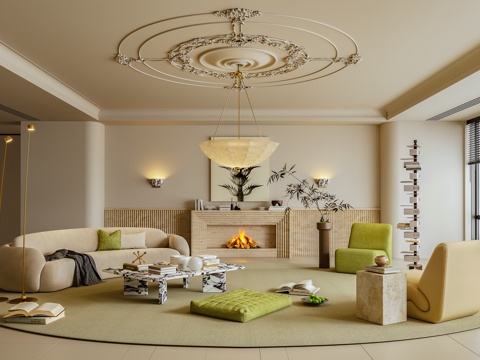  客厅 沙发 休闲椅 茶几 摆件3d模型 