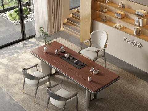  现代侘寂茶室 茶桌椅3d模型 