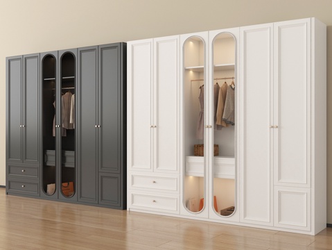  法式衣柜 木材  高柜3d模型 