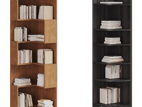 现代转角柜 书柜 书籍 实木柜子 装饰柜su模型