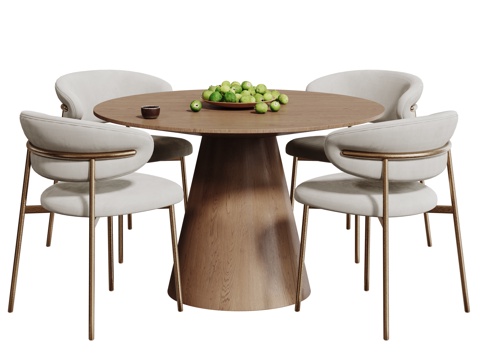  现代奶油风桌椅组合 餐桌组合 洽谈桌椅 圆桌 休闲桌椅3d模型 