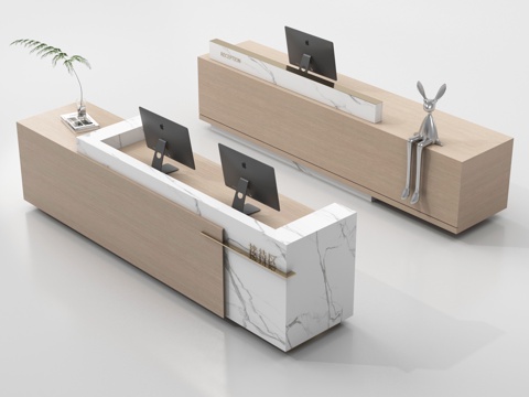 现代公司前台 接待区 吧台 接待台 服务台su模型