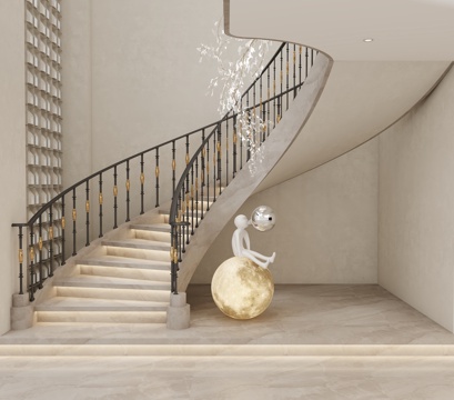  现代弧形楼梯3d模型 