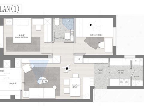 73㎡家装平面方案 彩平图cad施工图