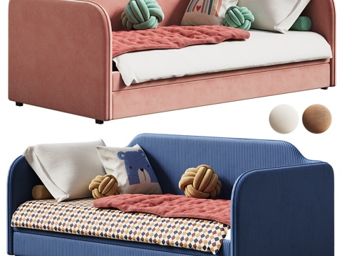  新中式儿童布艺沙发床3d模型 