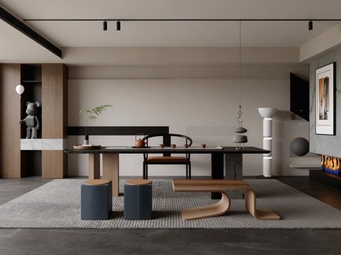  现代家居茶室su模型 