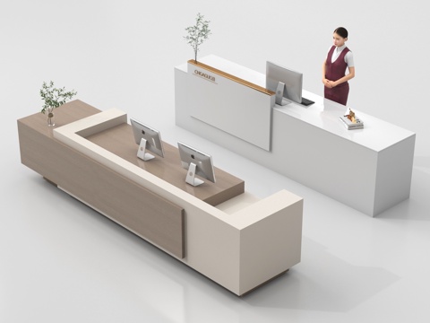 现代公司前台 接待区 吧台 接待台 服务台su模型