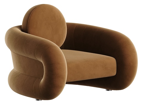  现代奶油风单人布艺休闲沙发3d模型 