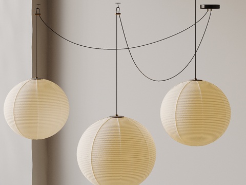  侘寂日式吊灯 野口勇吊灯 纸质吊灯 客厅吊灯 餐厅吊灯3d模型 