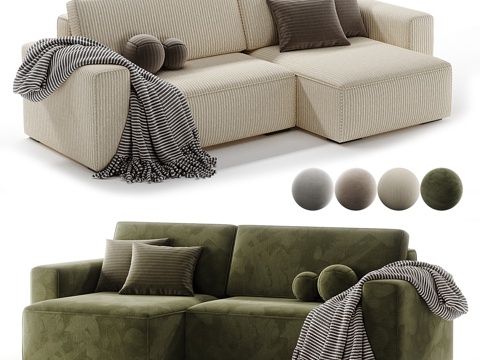  座垫布艺组合转角沙发3d模型 