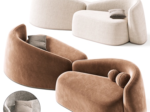  现代意式布艺皮革弧形沙发3d模型 