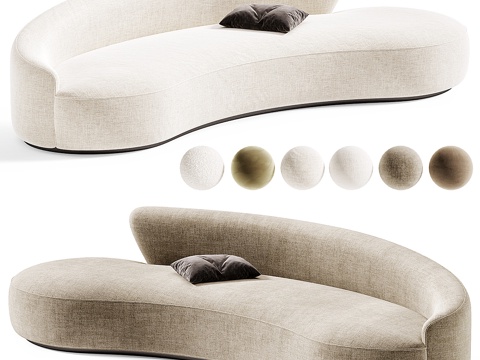  现代奶油风 Marseille 弧形布艺休闲沙发3d模型 
