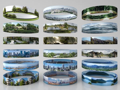  现代环绕背景 户外背景 城市植被环绕背景3d模型 