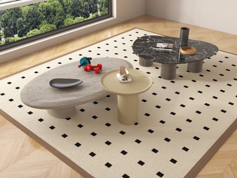  中古风茶几组合 字母几 摆件su模型 