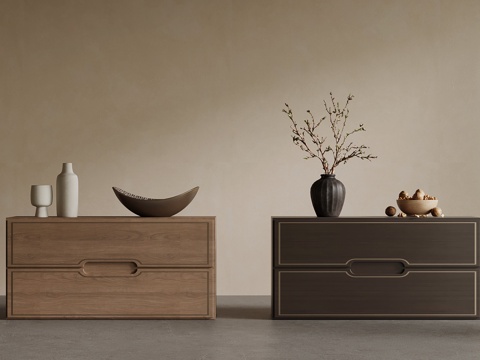 新中式床头柜 实木床头柜su模型