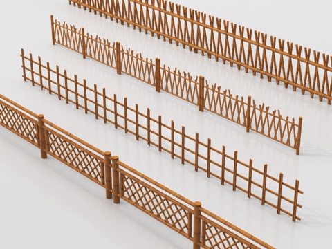  新中式护栏 围栏 木栏杆 木栅栏 竹栏3d模型 