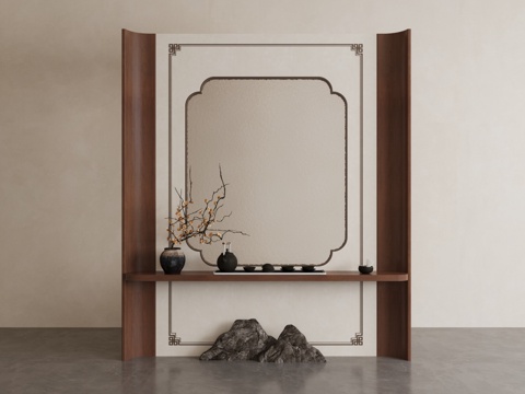  新中式玄关背景3d模型 