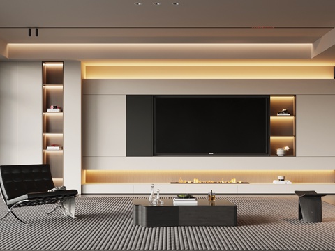  意式客厅 电视背景墙3d模型 