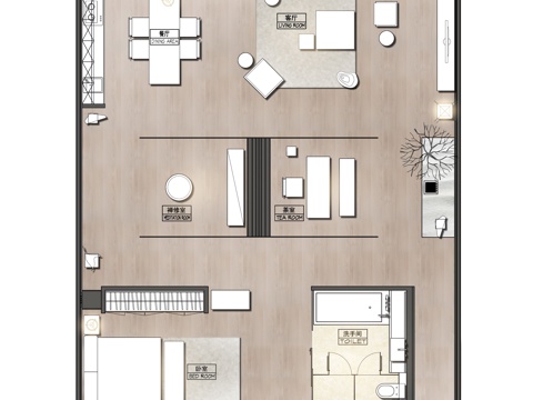  江南风民宿室内施工图+SU模型+效果图cad施工图 
