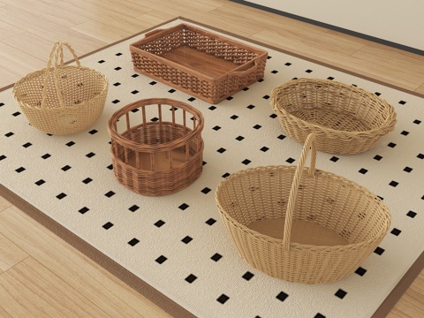  现代菜篮子 菜筐 收纳筐 藤编筐3d模型 