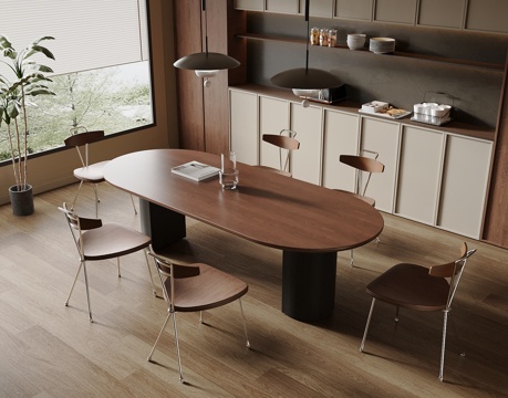  中古风餐厅 餐桌椅3d模型 