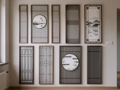 常用新中式屏风su模型