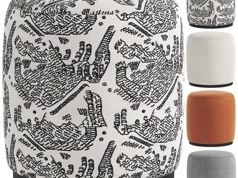  新中式布艺圆凳3d模型 