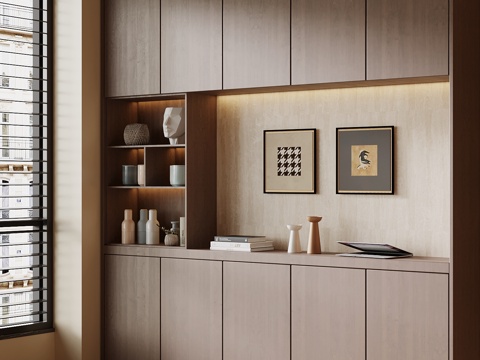  现代中古风置物柜 边柜3d模型 