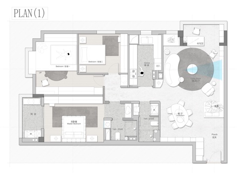 138㎡家装平面方案 彩平图cad施工图