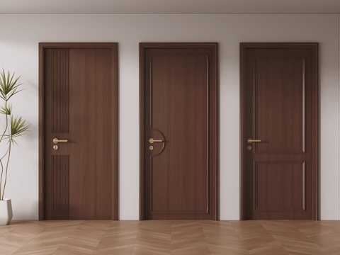  中古风单开门 卧室门 平开门 木门3d模型 