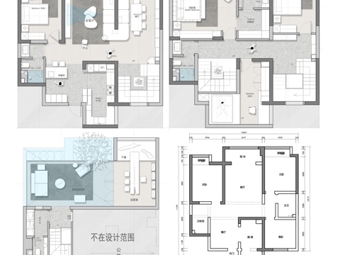 270㎡复式平面方案 彩平图cad施工图