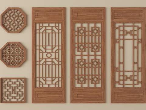  新中式镂空窗 镂花窗 花格 镂空花格窗3d模型 