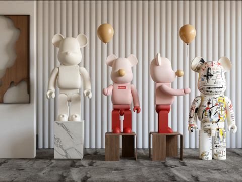 现代玩具公仔暴力熊手办摆件su模型