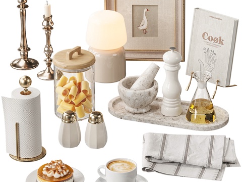  现代奶油风餐桌饰品摆件组合3d模型 