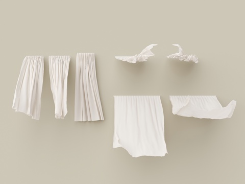 现代窗帘 风吹窗帘 飘动的窗帘 窗帘 纱帘 客厅窗帘 落地窗su模型