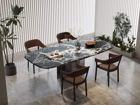  现代意式餐桌椅 意式极简餐桌3d模型 