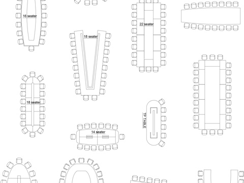 现代会议室桌椅cad施工图