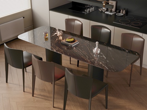  意式餐桌椅su模型 