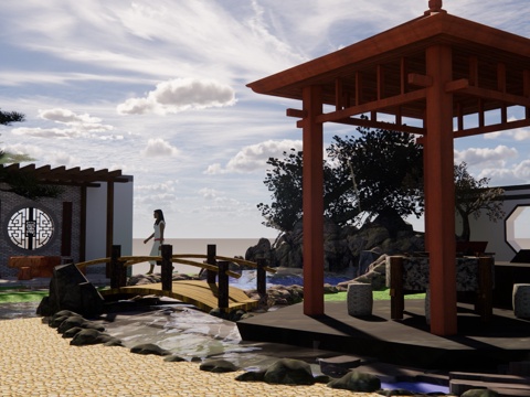  水池 阳光房 微景观 露台 造景 屋顶花园 水景 景观su模型 