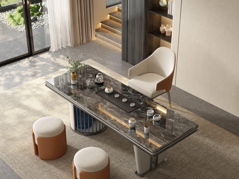  现代茶室 茶桌椅3d模型 