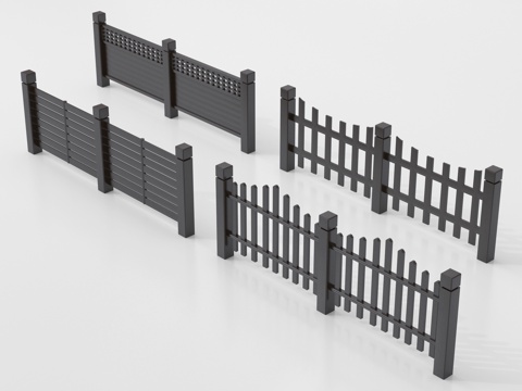  新中式栅栏 木栅栏 篱笆 围栏护栏 栏杆3d模型 