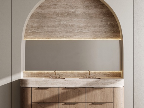  新中式双台盆浴室柜3d模型 